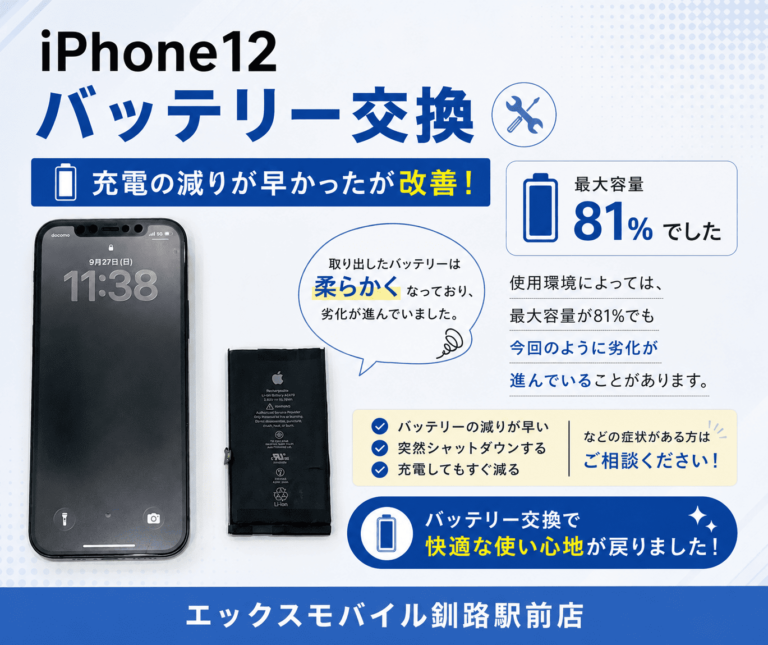 iPhone 12のバッテリー交換と劣化したバッテリー