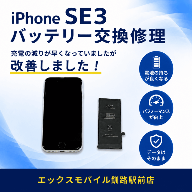 iPhone SE3のバッテリー交換修理後の端末と交換用バッテリー