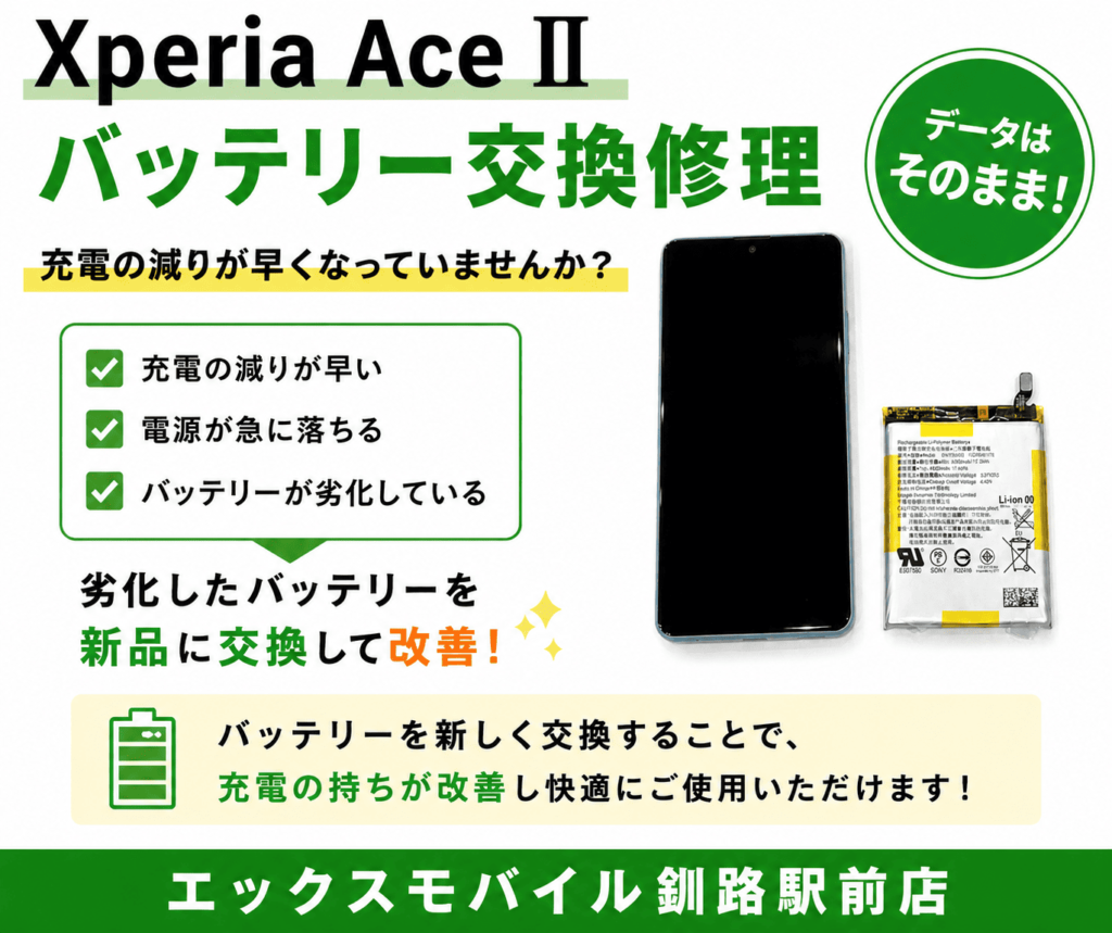 Xperia Ace IIのバッテリー交換修理で劣化したバッテリーを新品へ交換した様子